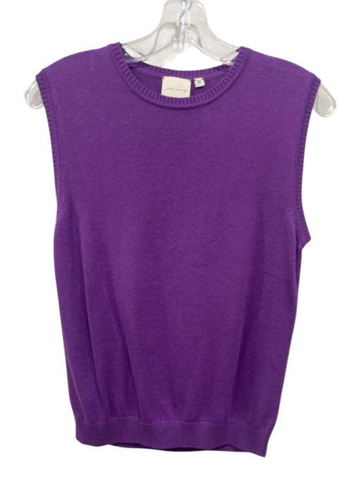 Julia Amory Size M Purple Cotton Blend Knit Ribbed Trim Round Neck Vest Top Purple / M