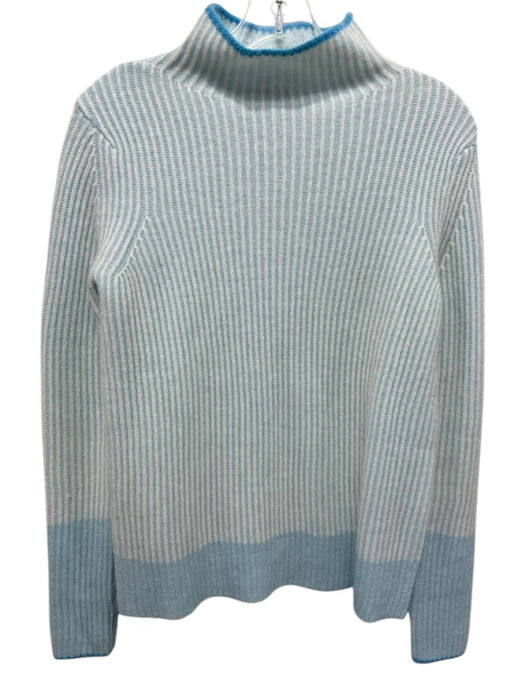 Marta's Size S Blue Cashmere Ribbed Contrast Trim Mock Neck Sweater Blue / S