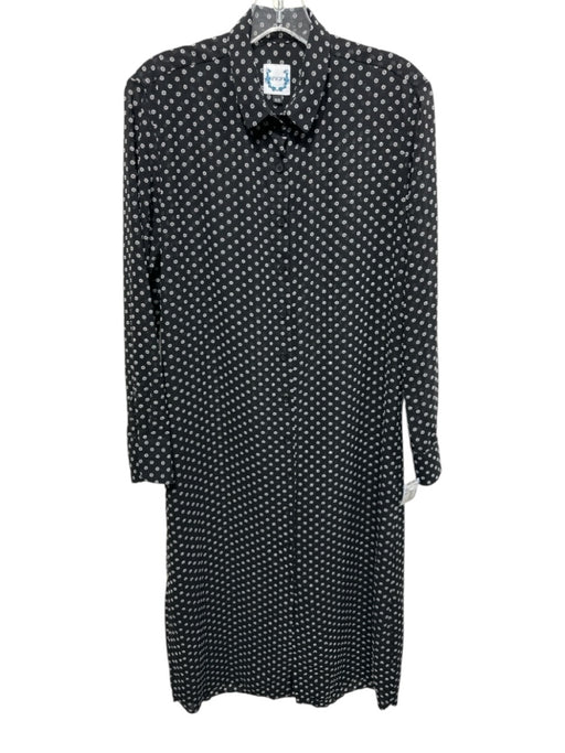 CCH Size XS Black & White Polyester Blend Semi Sheer Dotted Button Down Dress Black & White / XS