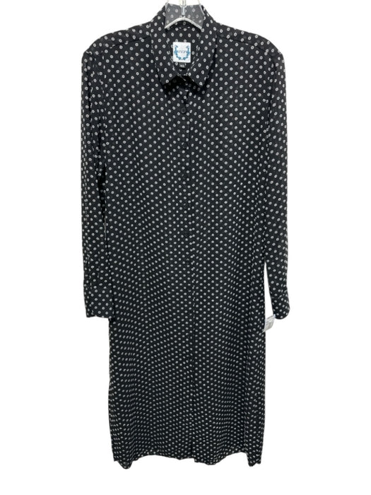 CCH Size XS Black & White Polyester Blend Semi Sheer Dotted Button Down Dress Black & White / XS