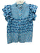 Oliphant Size S Blue & White Cotton Block Printed Floral Pintuck Top Blue & White / S