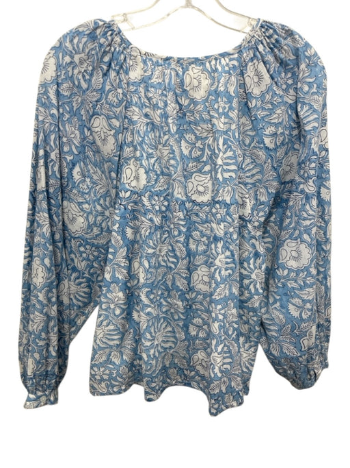 Love Tomas Emerson Fry Size XS Blue & White Cotton Block Printed Floral Top Blue & White / XS