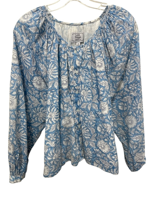 Love Tomas Emerson Fry Size XS Blue & White Cotton Block Printed Floral Top Blue & White / XS