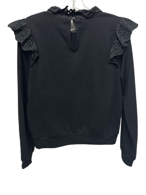 En Saison Size S Black & Amber Cotton Blend Eyelet Trim Ruffle Sweatshirt Top Black & Amber / S