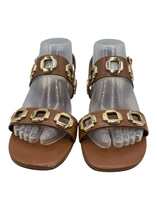 Larroude Shoe Size 8 Brown textile upper Gold Tone Hardware Cut Outs Sandals Brown / 8