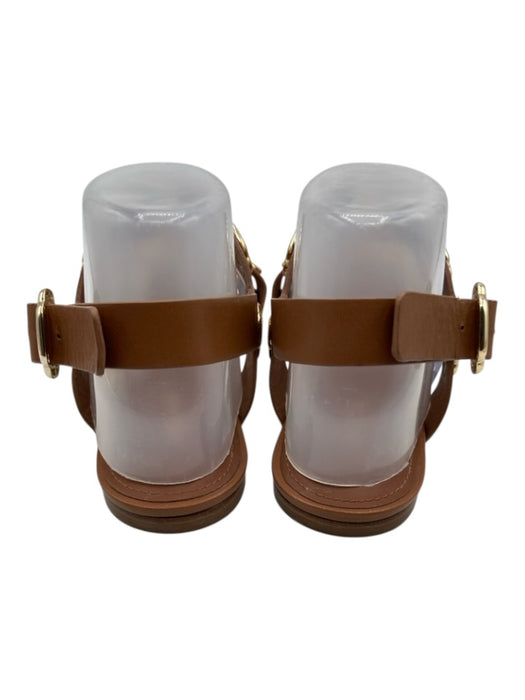 Larroude Shoe Size 8 Brown textile upper Gold Tone Hardware Cut Outs Sandals Brown / 8