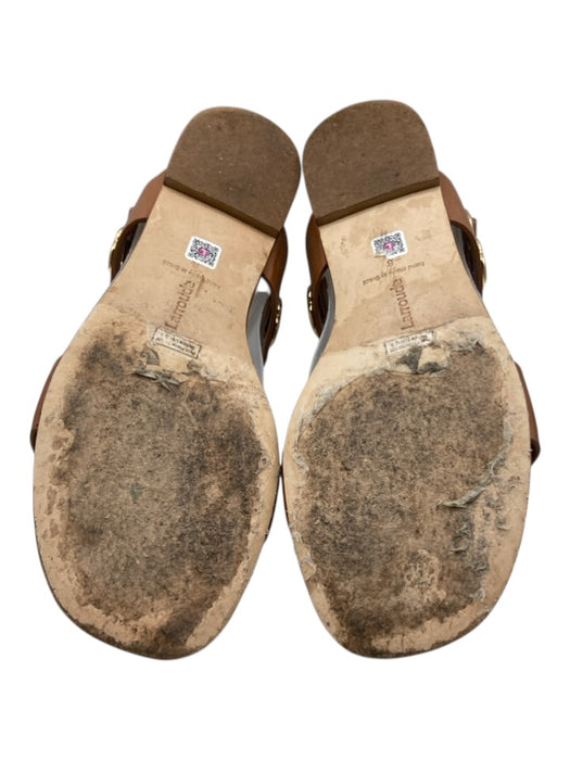 Larroude Shoe Size 8 Brown textile upper Gold Tone Hardware Cut Outs Sandals Brown / 8