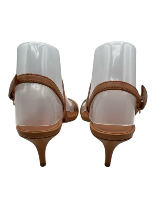 Cinq a Sept Shoe Size 38 Brown & Tan Leather Canvas Square Toe Sandals Brown & Tan / 38
