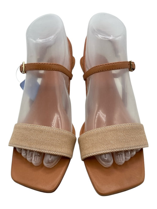 Cinq a Sept Shoe Size 38 Brown & Tan Leather Canvas Square Toe Sandals Brown & Tan / 38