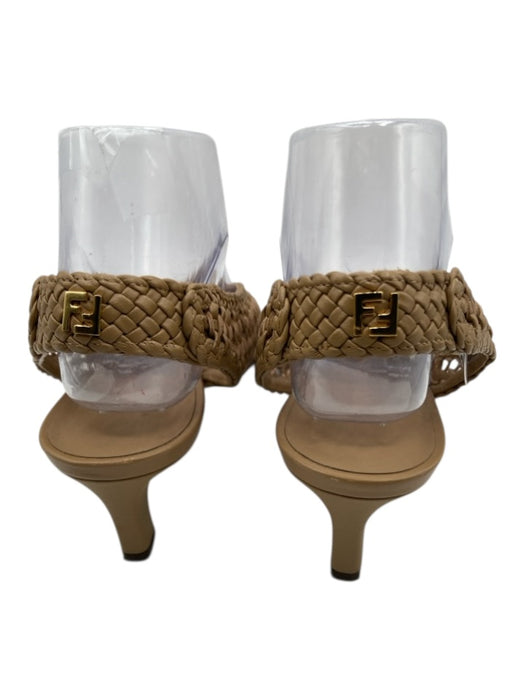 Fendi Shoe Size 38 Brown Leather Woven Kitten Heel Slingback Pumps Brown / 38