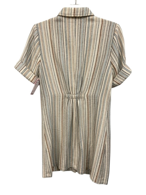 Shoshanna Size 6 White & Multi Cotton Short Sleeve Rolled Knit Button up Dress White & Multi / 6