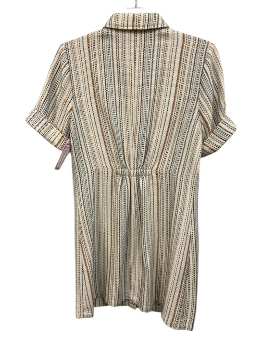 Shoshanna Size 6 White & Multi Cotton Short Sleeve Rolled Knit Button up Dress White & Multi / 6