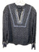 Veronica Beard Size 2 Navy & Blue Cotton Long Sleeve Floral Print Split Neck Top Navy & Blue / 2