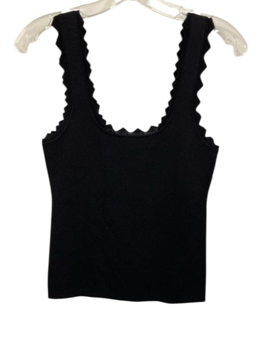 Tuckernuck Size S Black Viscose & Nylon Sleeveless Tank Scallop Hem Top Black / S