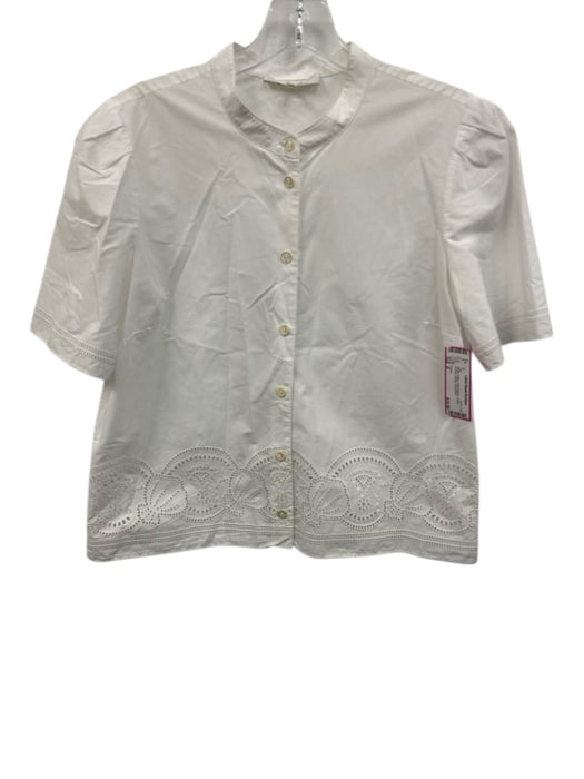 Frame Size S White Cotton Short Sleeve Eyelet Buttons Blouse Top White / S
