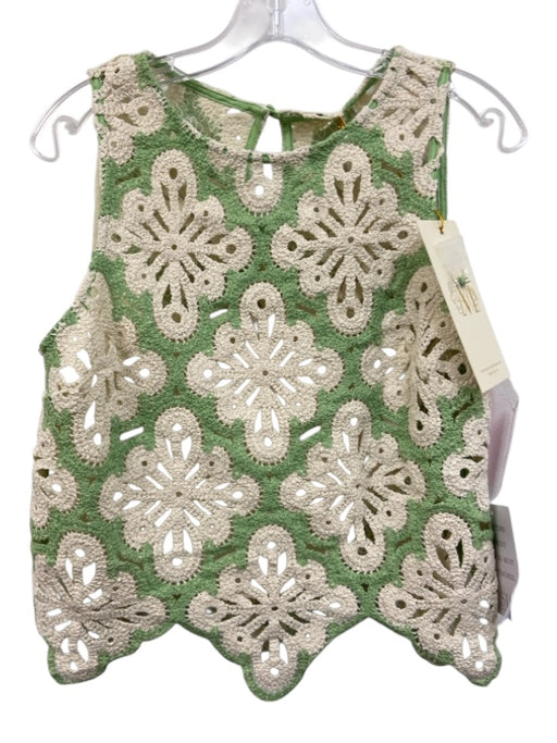 Mestiza New York Size S Green & White Cotton & Polyester Sleeveless Knit Top Green & White / S