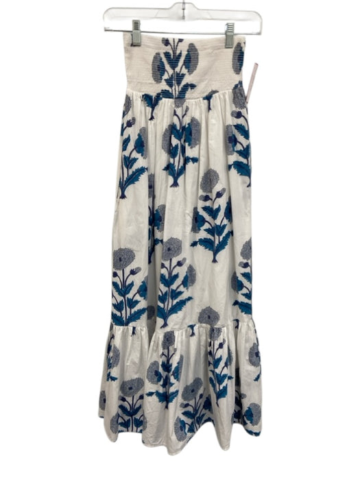 Marea Size S/XS Blue & White Cotton Elastic Waist Floral Print Smocked Skirt Set Blue & White / S/XS