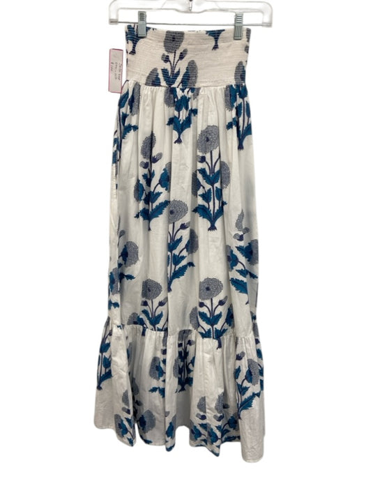 Marea Size S/XS Blue & White Cotton Elastic Waist Floral Print Smocked Skirt Set Blue & White / S/XS
