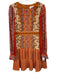 Saloni Size 6 Orange & Multi Silk Long Sleeve Wide Neck Pleated Printed Dress Orange & Multi / 6