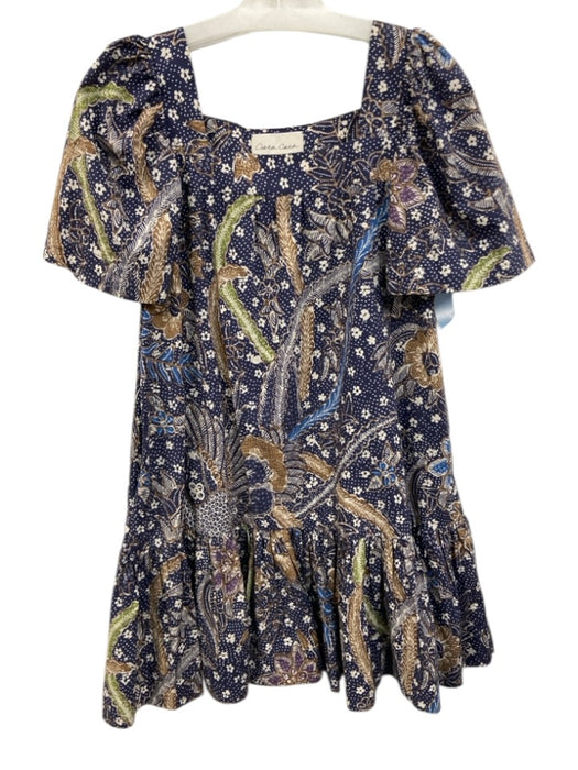 Cara Cara Size S Navy & Multi Cotton Printed Pockets Wide Sleeves Dress Navy & Multi / S