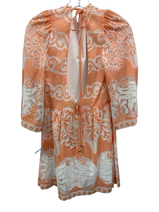 Borgo De Nor Size 8 Orange Cotton Blend Tie Neck Lace Detail Open Back Dress Orange / 8
