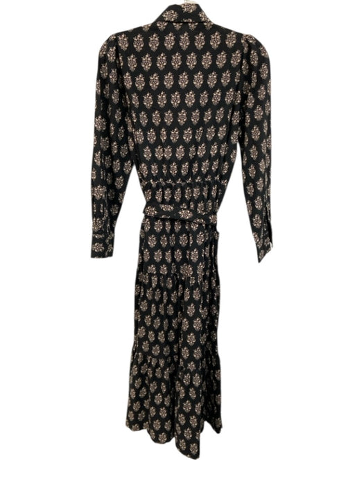 Marea Size XS Black Cotton Button Front Printed Long Sleeve Collared Dress Black / XS