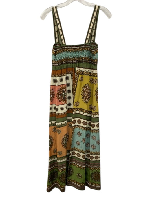 Alemais Size 4 Blue, Green & Multi Viscose Blend Square Neck Sleeveless Dress Blue, Green & Multi / 4