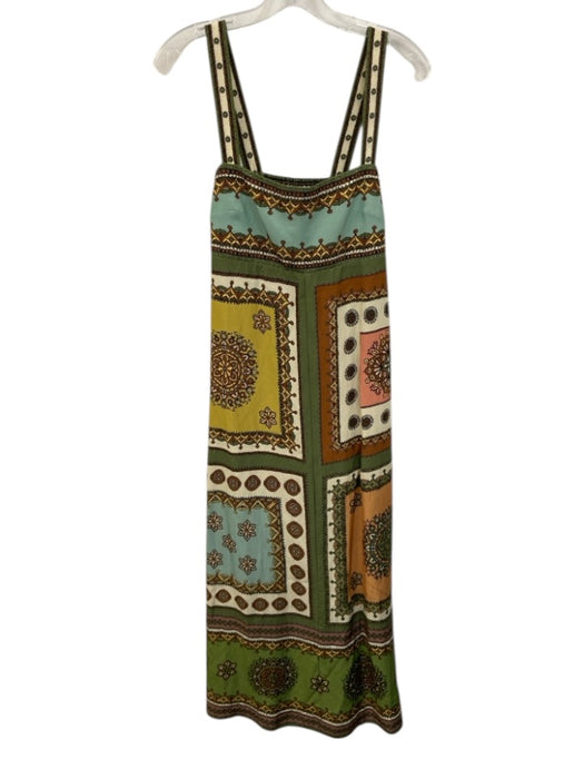 Alemais Size 4 Blue, Green & Multi Viscose Blend Square Neck Sleeveless Dress Blue, Green & Multi / 4