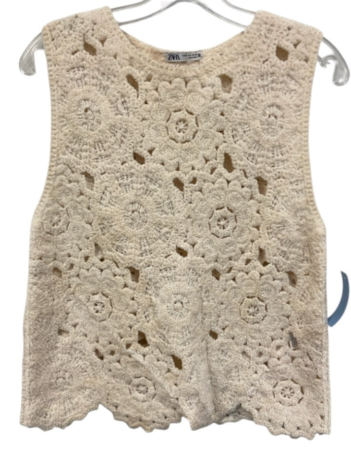 Zara Size S Cream Polyester Sleeveless Velvet Vest Cream / S