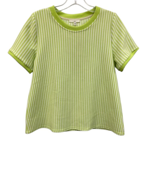 JOH Size XS Green & White Cotton Striped Cap Sleeve Textured Top Green & White / XS