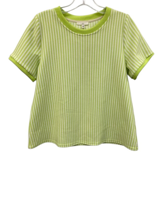 JOH Size XS Green & White Cotton Striped Cap Sleeve Textured Top Green & White / XS