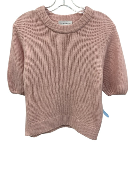White + Warren Size S Pink Cashmere Crew Neck Short Sleeve Knit Sweater Pink / S