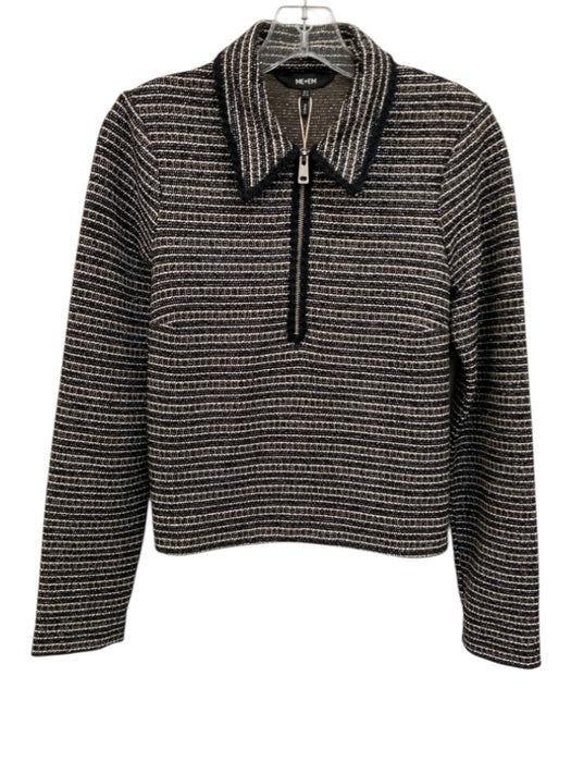 ME+EM Size 4 Black & White Poly Blend Striped Tweed Metallic Thread Sweater Black & White / 4