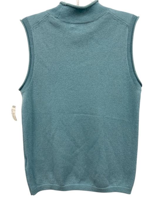 Veronica Beard Size S Blue Cashmere Rolled Edge Ribbed Detail Sleevel Print Top Blue / S