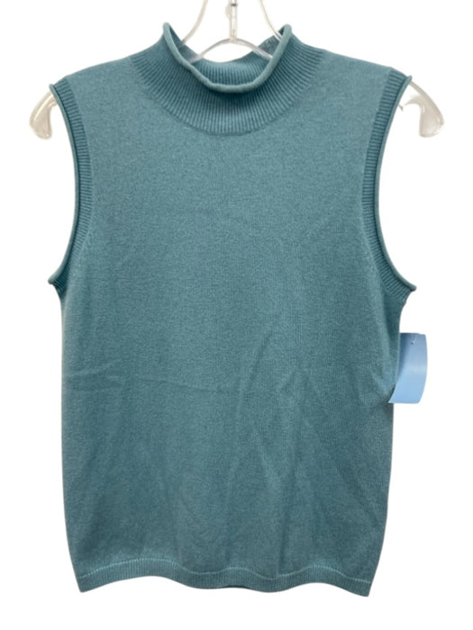 Veronica Beard Size S Blue Cashmere Rolled Edge Ribbed Detail Sleevel Print Top Blue / S