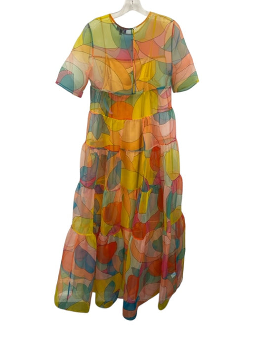 Staud Size S Multi Polyester Slip Included Printed Short Sleeve Maxi Dress Multi / S