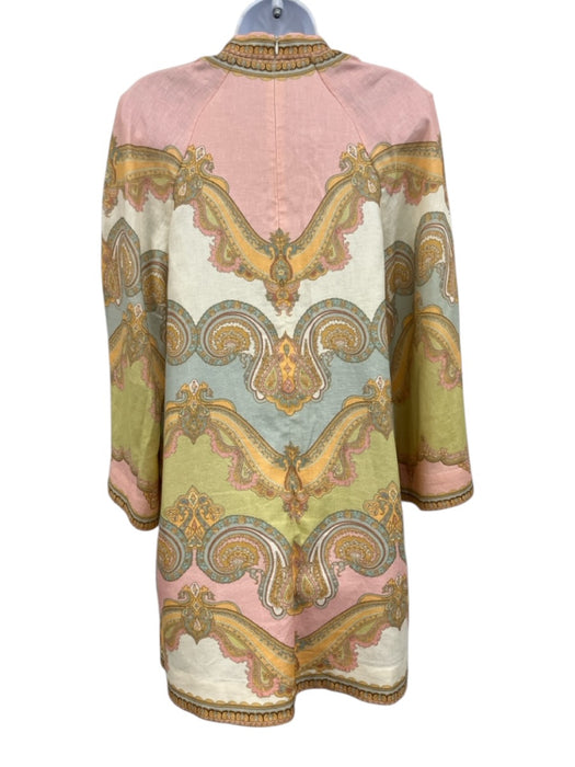 Zimmermann Size 0 Pink & Multi Linen Zip Back Patch Pocket Printed Dress Pink & Multi / 0