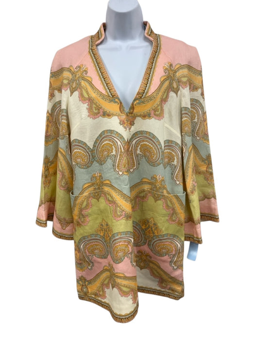 Zimmermann Size 0 Pink & Multi Linen Zip Back Patch Pocket Printed Dress Pink & Multi / 0