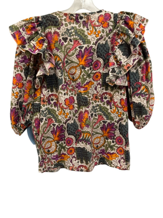 Rhode Size S White, Green & Multi Cotton ruffles Printed Top White, Green & Multi / S