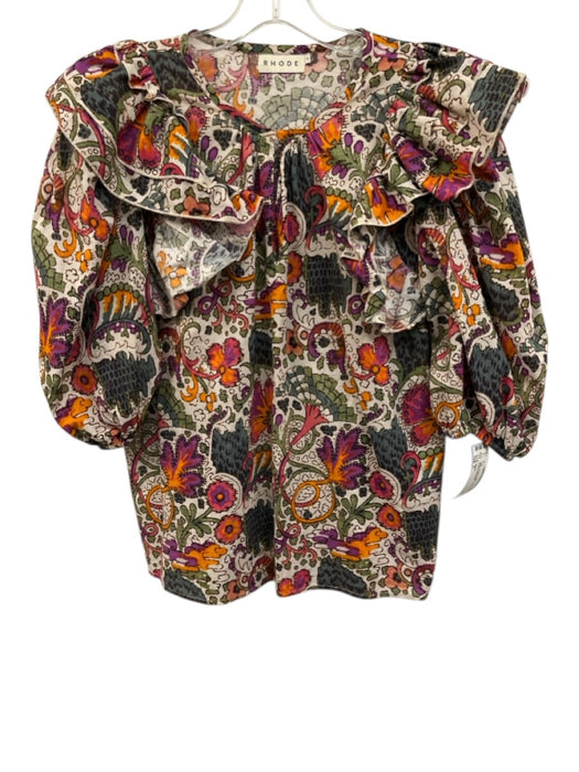 Rhode Size S White, Green & Multi Cotton ruffles Printed Top White, Green & Multi / S