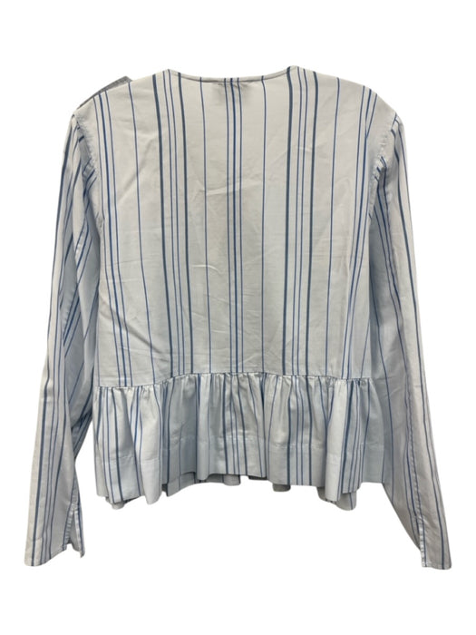 Ganni Size 36 White & Blue Cotton Striped Tie Front Top White & Blue / 36