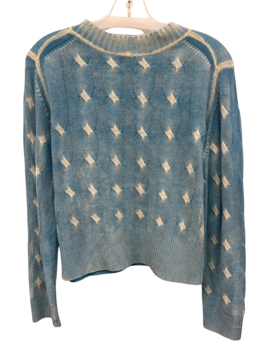 Kinross Size M Blue & White Cashmere Cable Knit Long Sleeve Wide Neck Sweater Blue & White / M