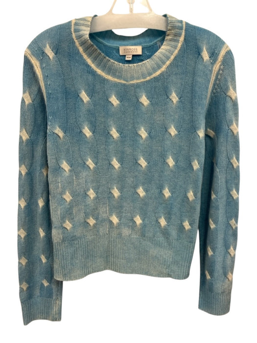 Kinross Size M Blue & White Cashmere Cable Knit Long Sleeve Wide Neck Sweater Blue & White / M