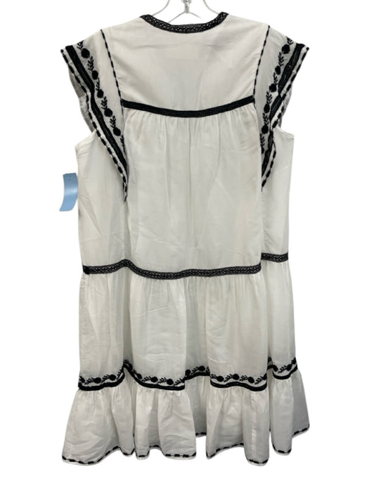 Zara Size S White & Black Cotton V Neck Sleeveless Embroidered Mini Dress White & Black / S