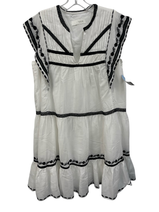 Zara Size S White & Black Cotton V Neck Sleeveless Embroidered Mini Dress White & Black / S