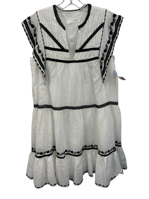Zara Size S White & Black Cotton V Neck Sleeveless Embroidered Mini Dress White & Black / S