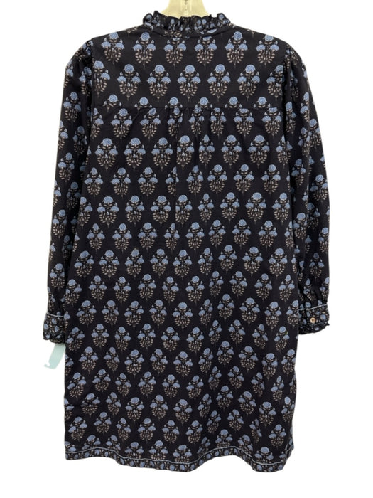 Pink City Prints Size S Navy Cotton V Neck Floral Print Tie Neck Dress Navy / S