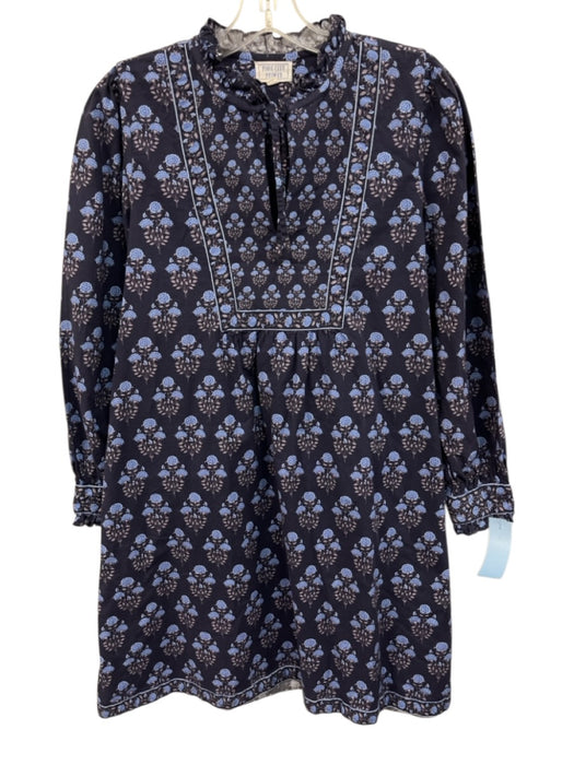 Pink City Prints Size S Navy Cotton V Neck Floral Print Tie Neck Dress Navy / S