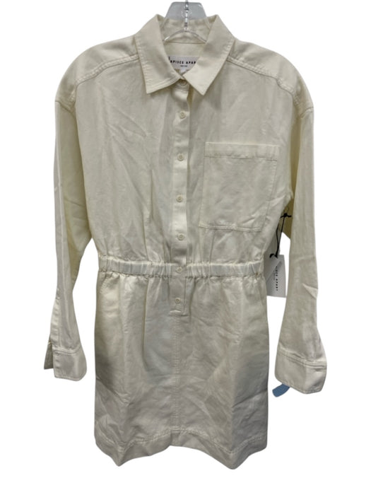 Apiece Apart Size XS Cream Cotton Blend Button Front Collared Long Sleeve Dress Cream / XS