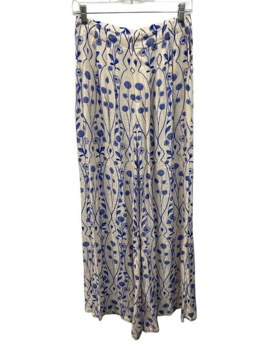 Agua by Agua Bendita Size S Cream & Blue Viscose Blend Printed Pockets Pants Cream & Blue / S